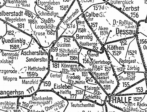 Karte aus Kursbuch 1936, Strecke 152t